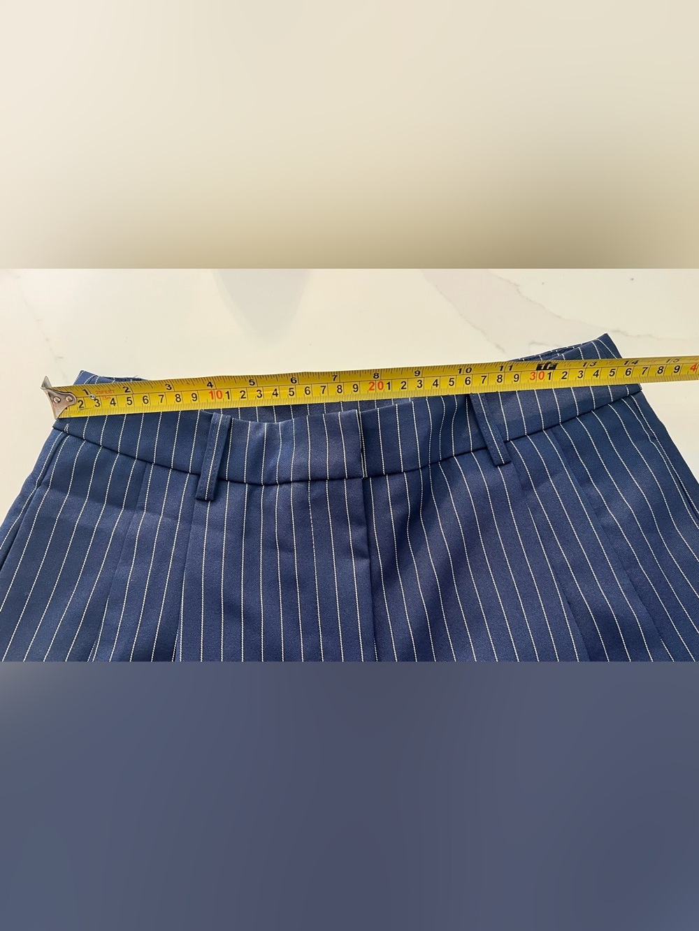 Commense Navy Pinstripe One-Shoulder Crop Top & Wide-Leg Pants Set - Picture 9 of 14